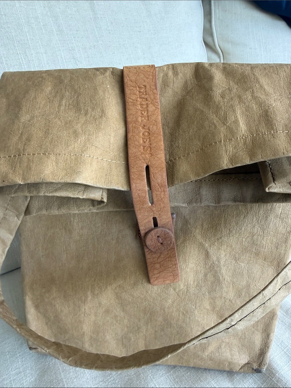 Trader Joe's Washable Paper Lunch Bag Reusable Tan Tote